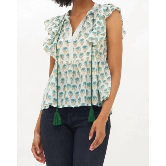Oliphant Green and Blue Floral Short Sleeve Top - Picture 2 of 2
